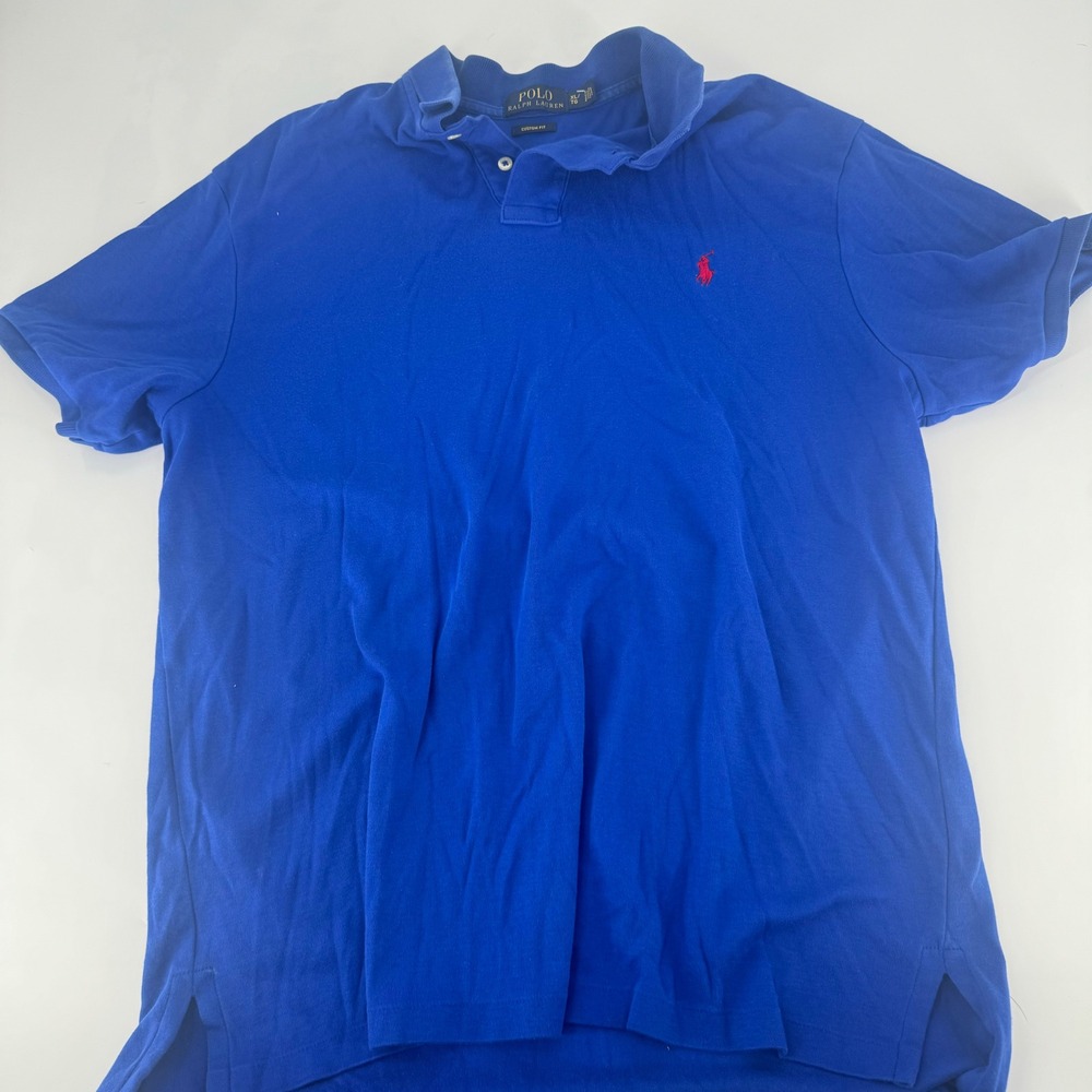 Polo Ralph Lauren Mens XL Custom Fit Polo Shirt Royal Blue Red Pony Mesh Cotton